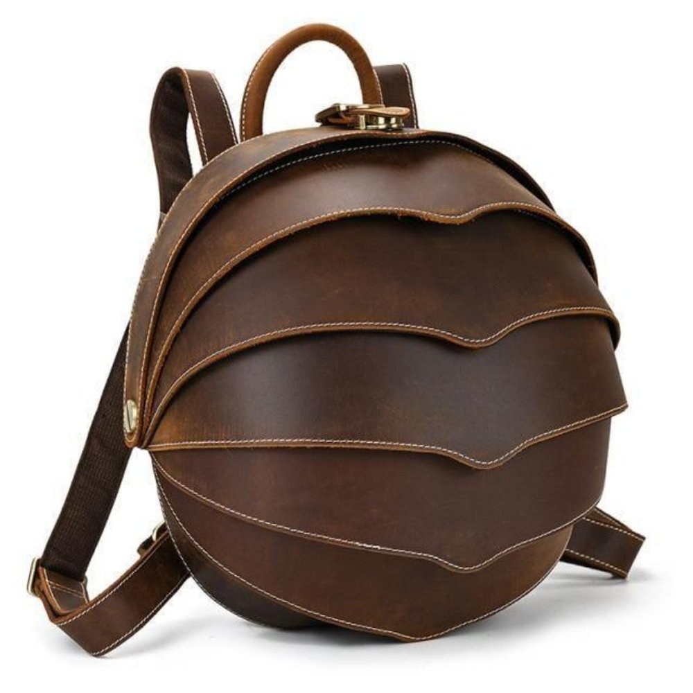 COPY - Genuine Leather Brown Beetle Backpack Unique Stylish Convertible Backpack